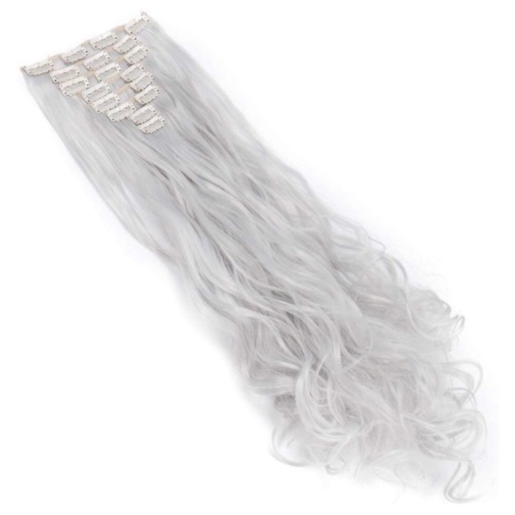 24” 8 piece silver grey wavy clip ins *NEW* main image 4